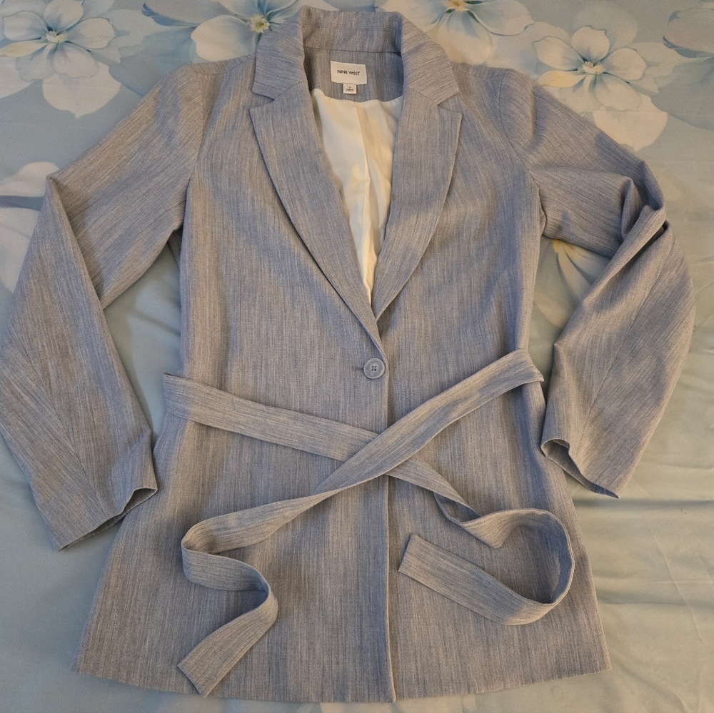 Nine West Women's Blue Belted Jacket S
